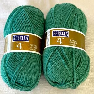 Bernard Berella 4. Green Knitting Worsted Weight Yarn Two skeins. New.